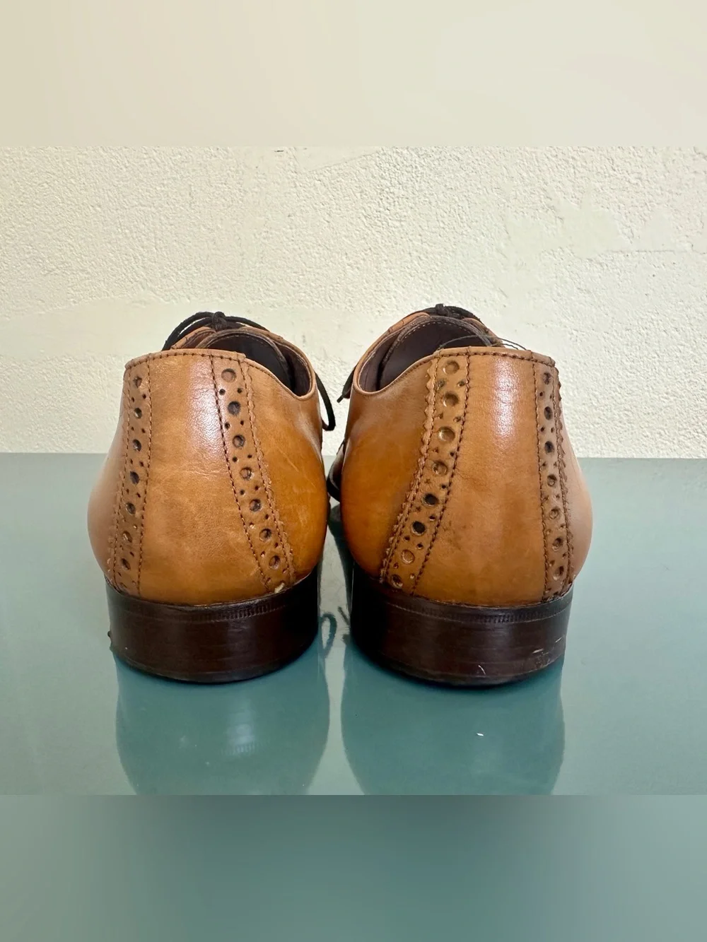 VTG Brassboot Mens Oxford Sz 8.5 D Tan Leather Cap Toe Brogue Italy Dress Shoes